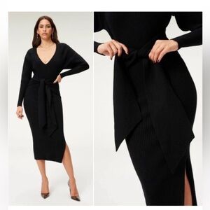 Good American long sleeve belted ribbed knit body dress